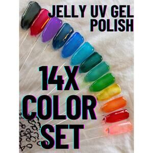 NEW 14 BOTTLES SET! Jelly Gel Nail Polish UV Glass Crystal Pride Transparent 90s